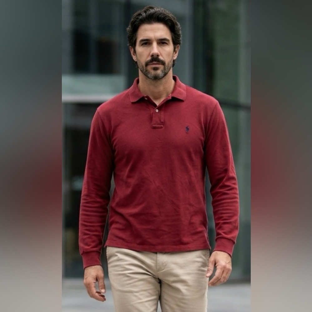 Polo by Ralph Lauren Men’s L Golf Shirt Cotton crimson Red LS Collar Large